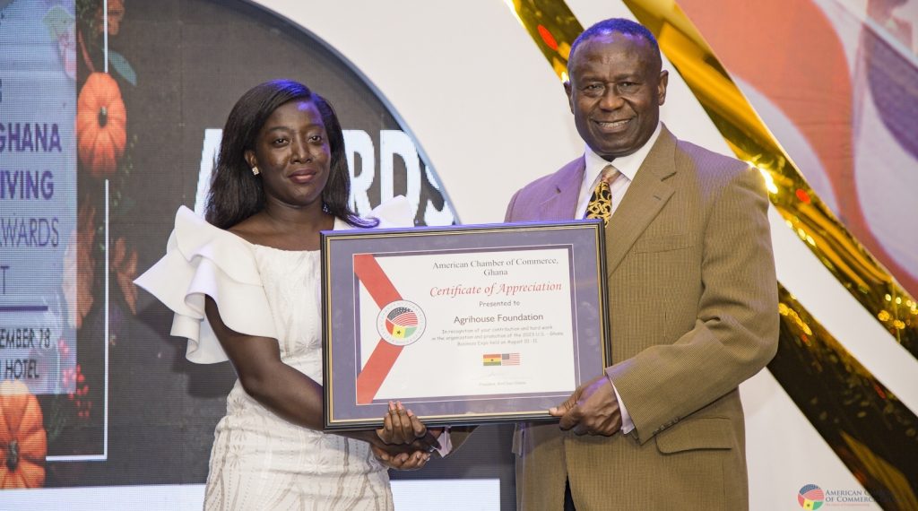 American Chamber of Commerce Awards Agrihouse Foundation for Outstanding Organization and Promotion of the 2023 U.S-Ghana Business Expo American Chamber of Commerce Awards Agrihouse Foundation for Outstanding Organization and Promotion of the 2023 U.S-Ghana Business Expo