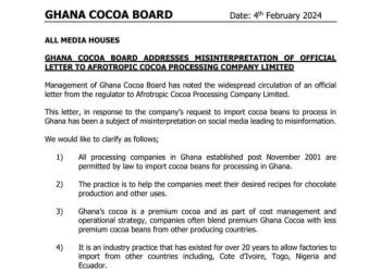 Ghana Cocoa Board Clarifies Cocoa Importation Approval: Urges Public to Disregard Misinterpretation